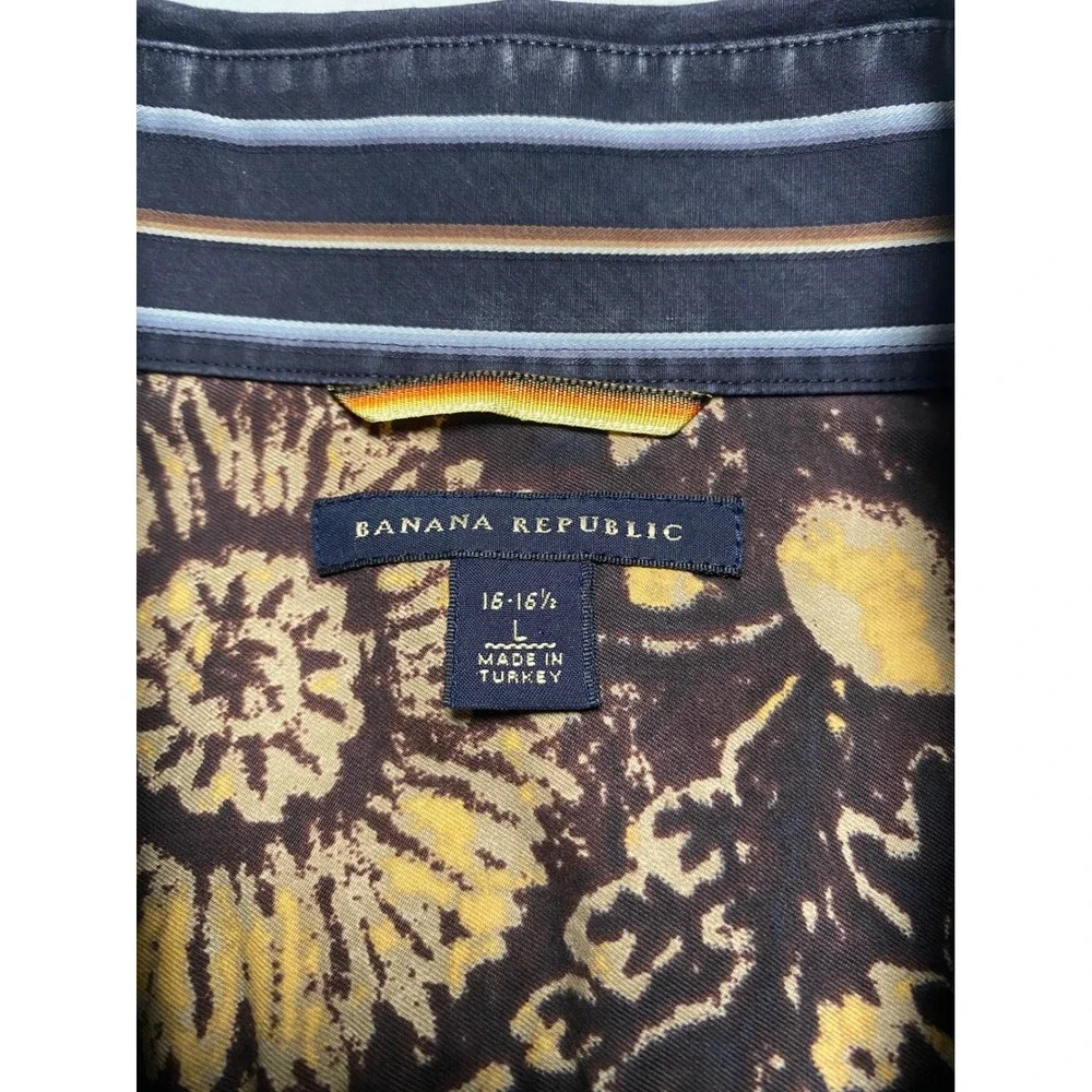 Banana Republic Mens Striped Button Down Shirt L Floral Contrast Cuff 324756-00